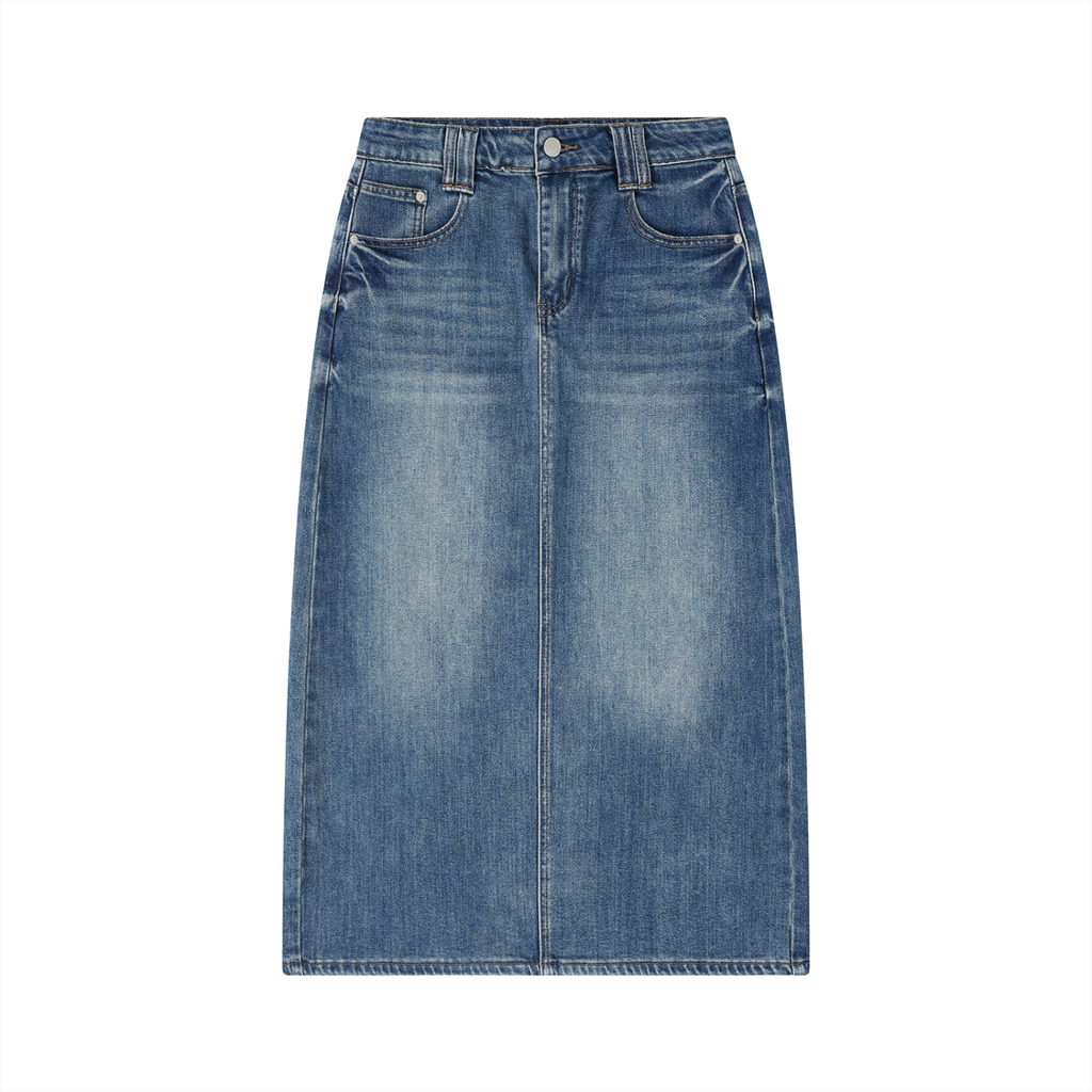 Women’s Vintage Wash Split Back Denim Skirt front view