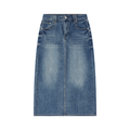 Women’s Vintage Wash Split Back Denim Skirt front view