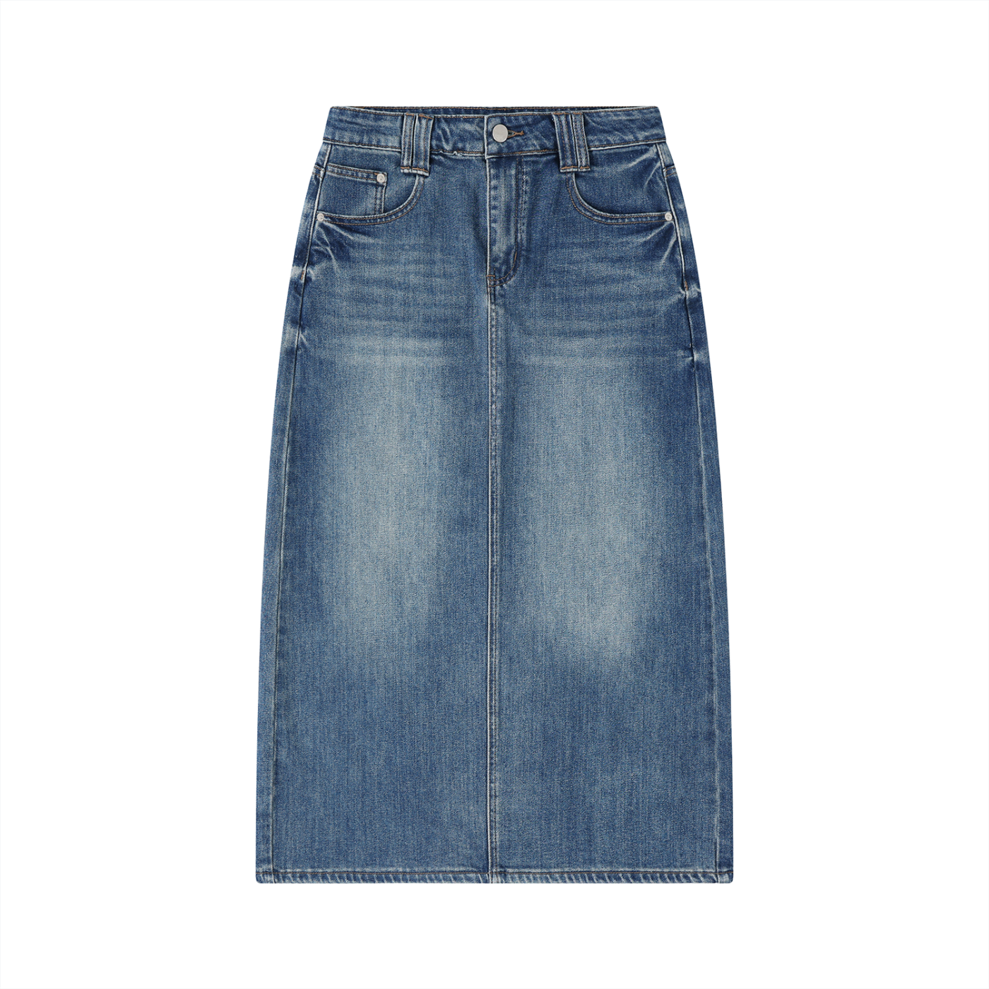 Women’s Vintage Wash Split Back Denim Skirt front view