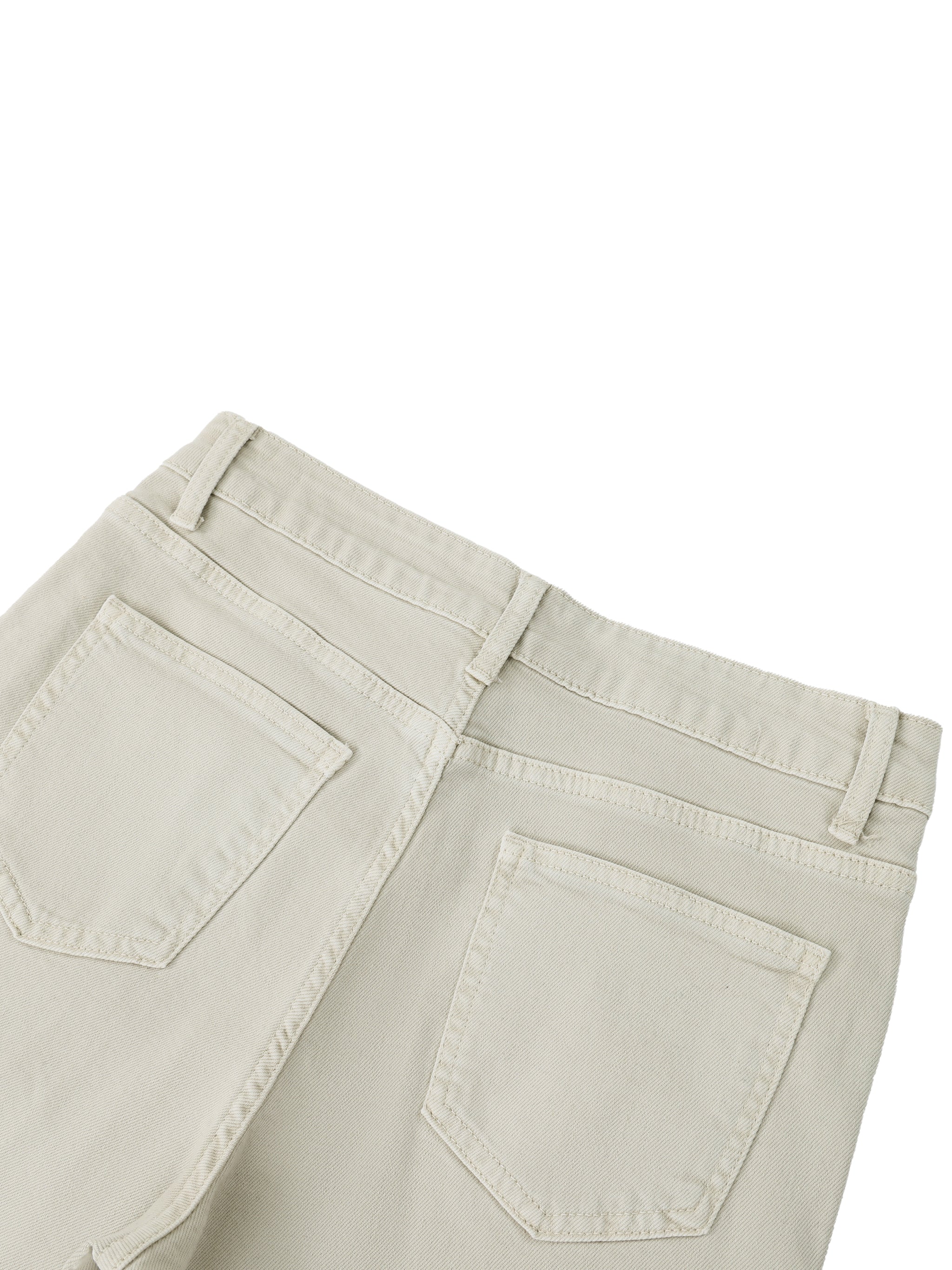 Back view of flare leg denim jeans detail