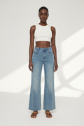 vintage wash flared jeans front view
