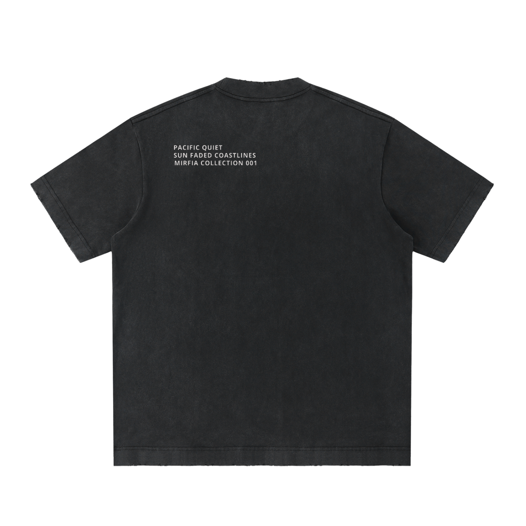back view of vintage washed t-shirt with frayed hem