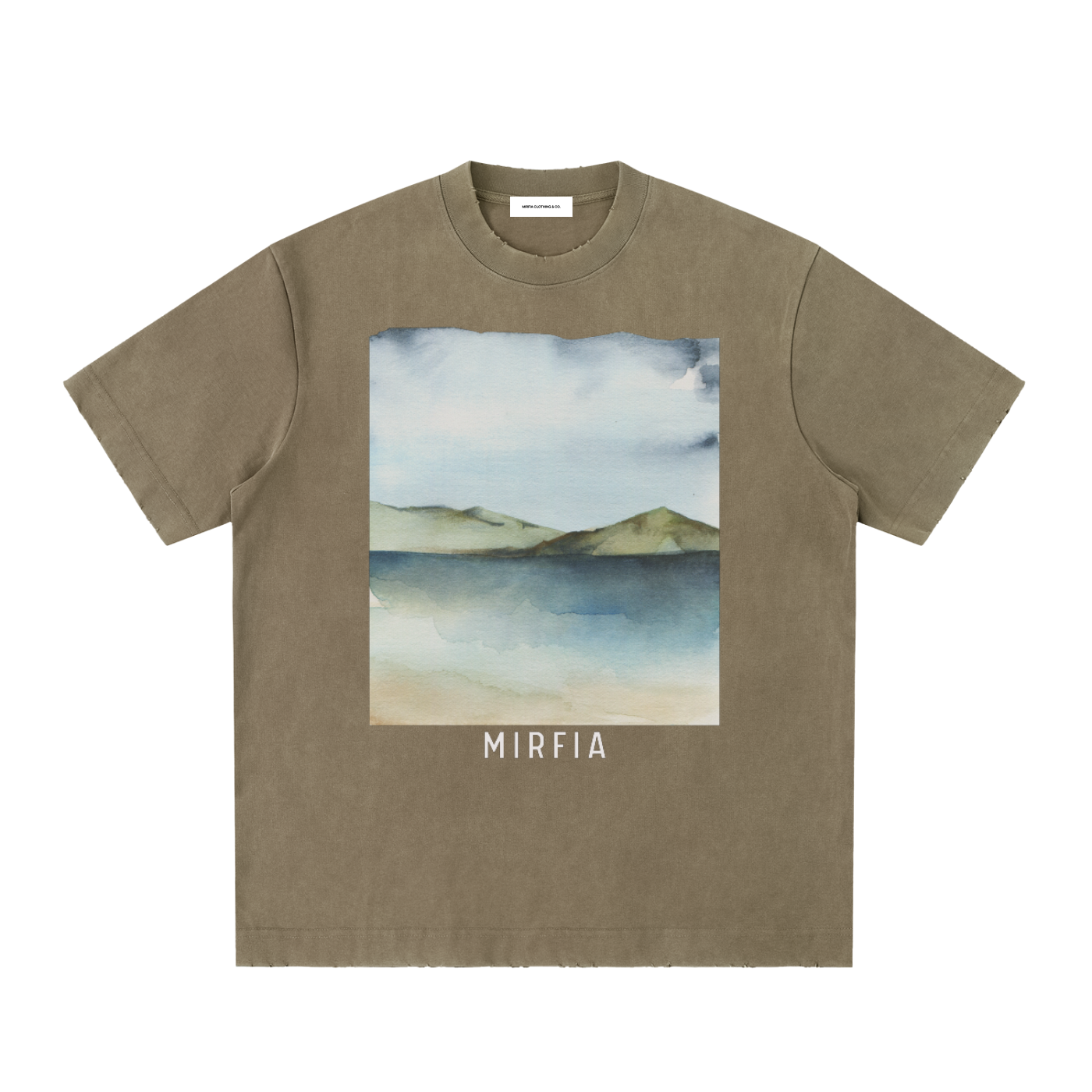 flay lay of brown heavyweight cotton t-shirt with frayed hem 