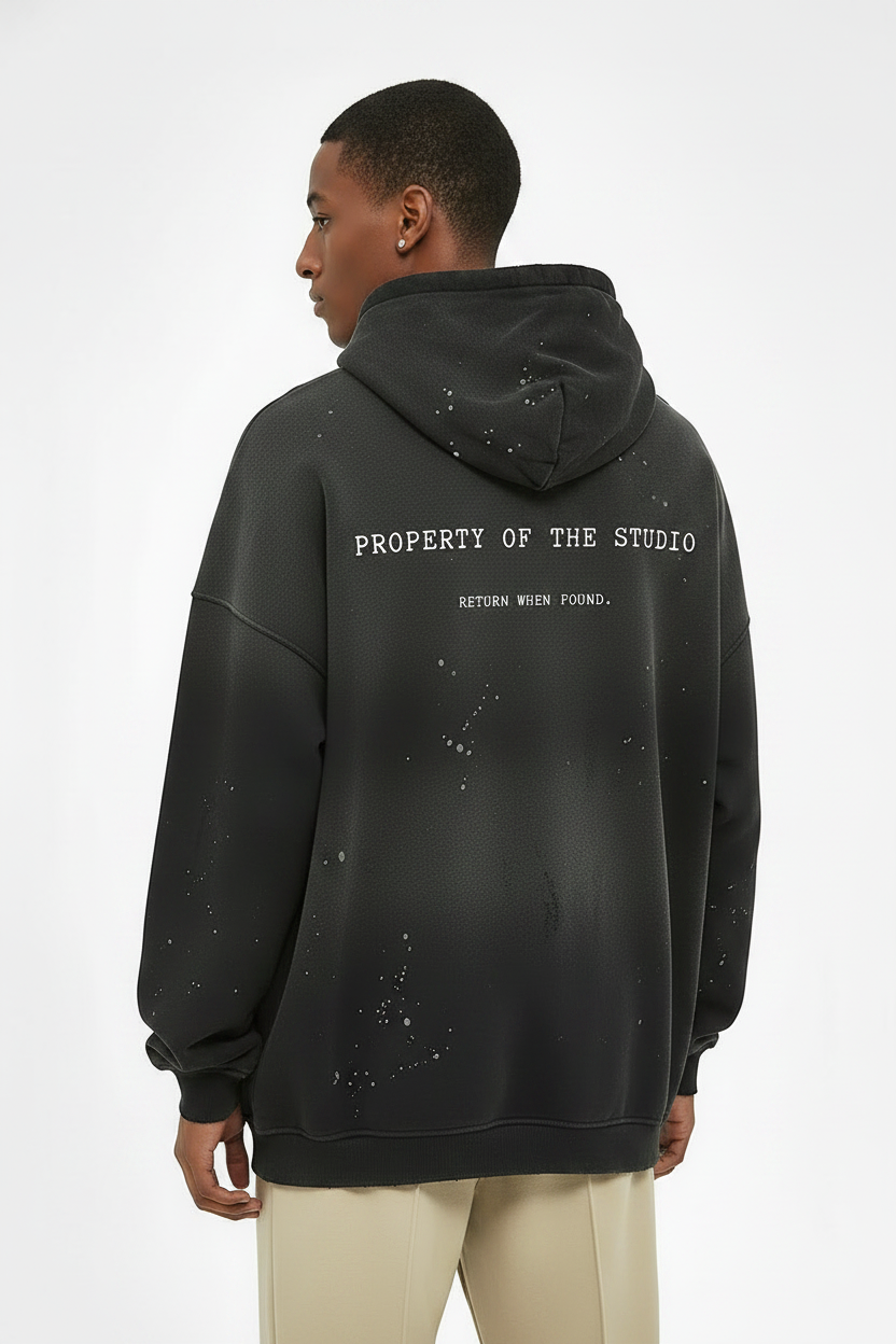 studio supply vintage wash fleece hoodie back view