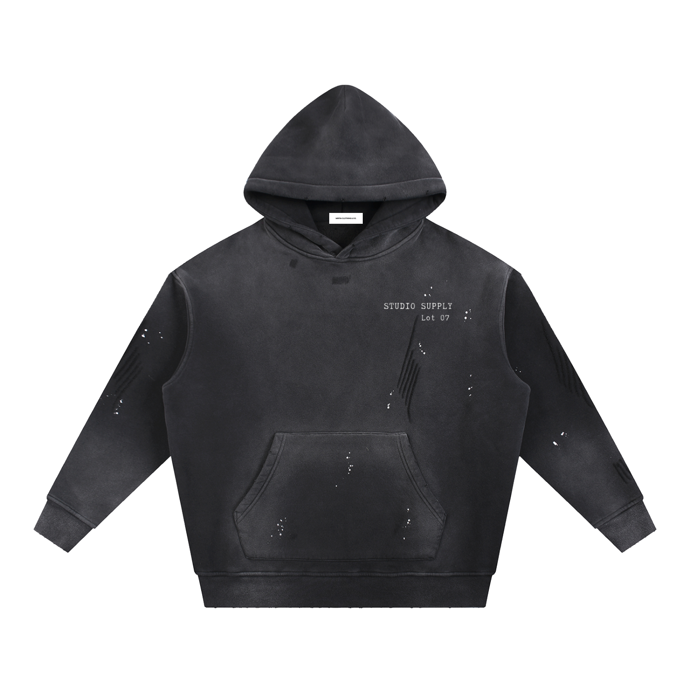 vintage washed frayed fleece hoodie black flat lay
