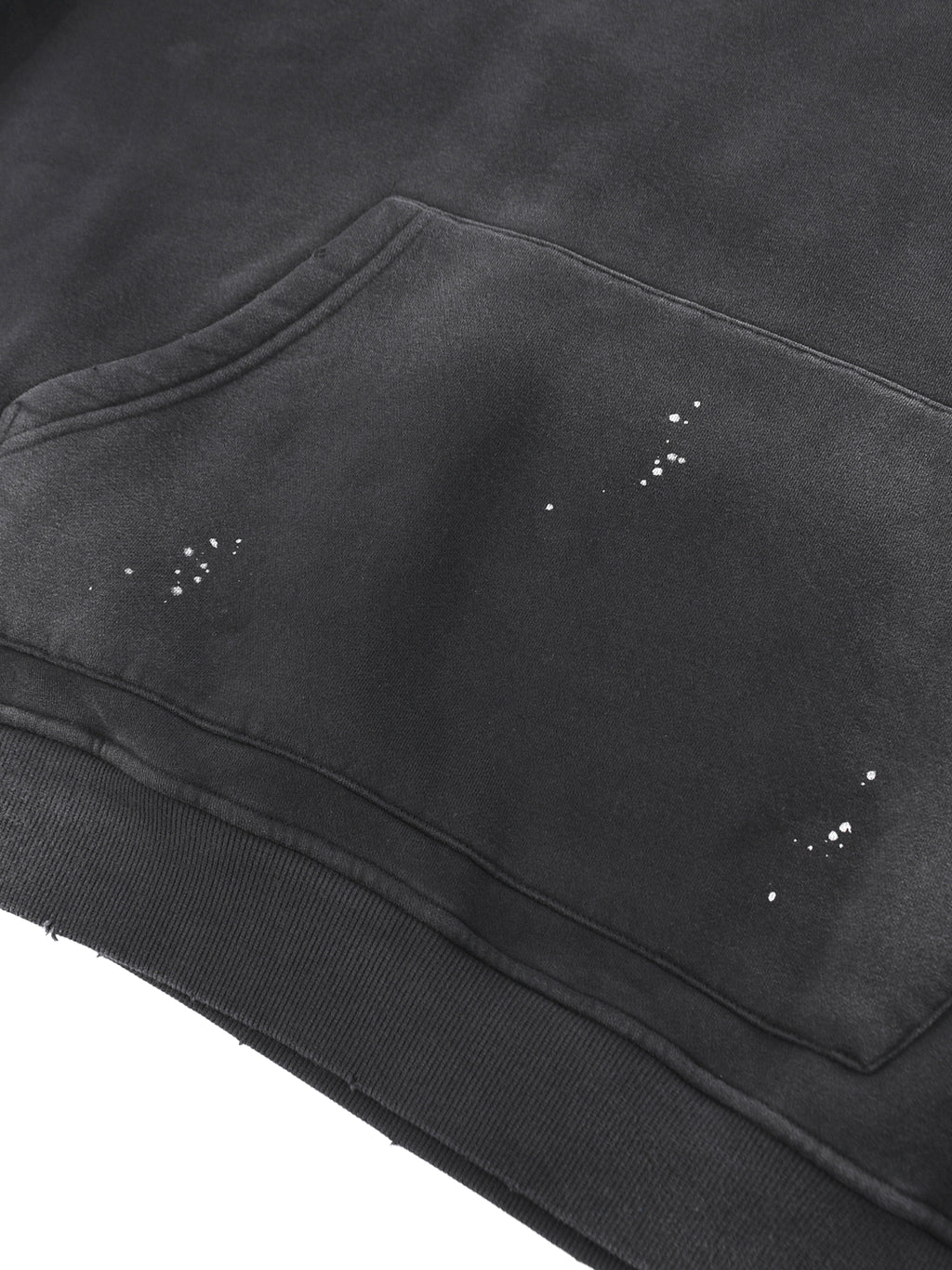 vintage washed frayed fleece hoodie front pocket detail