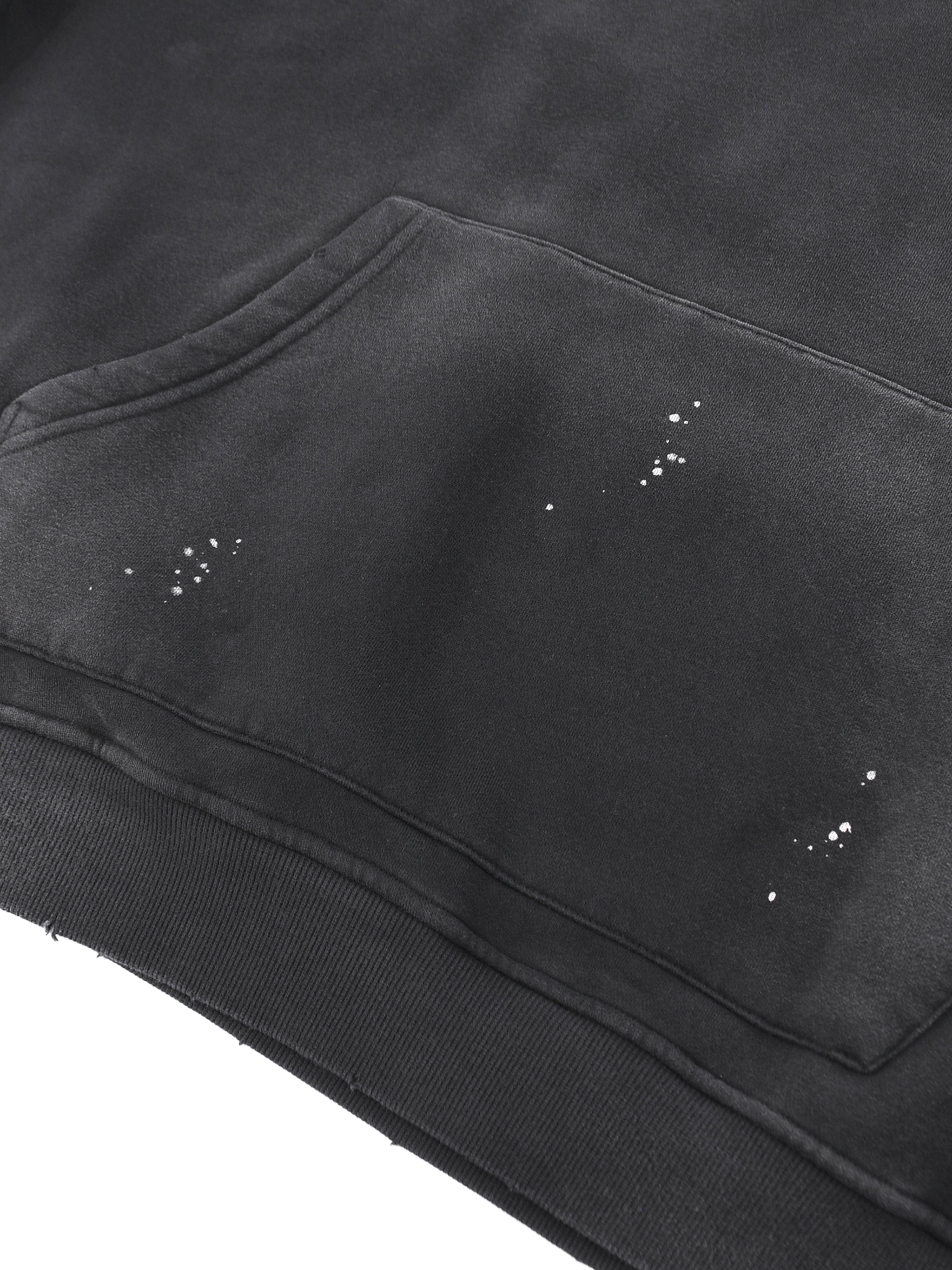 vintage washed frayed fleece hoodie front pocket detail