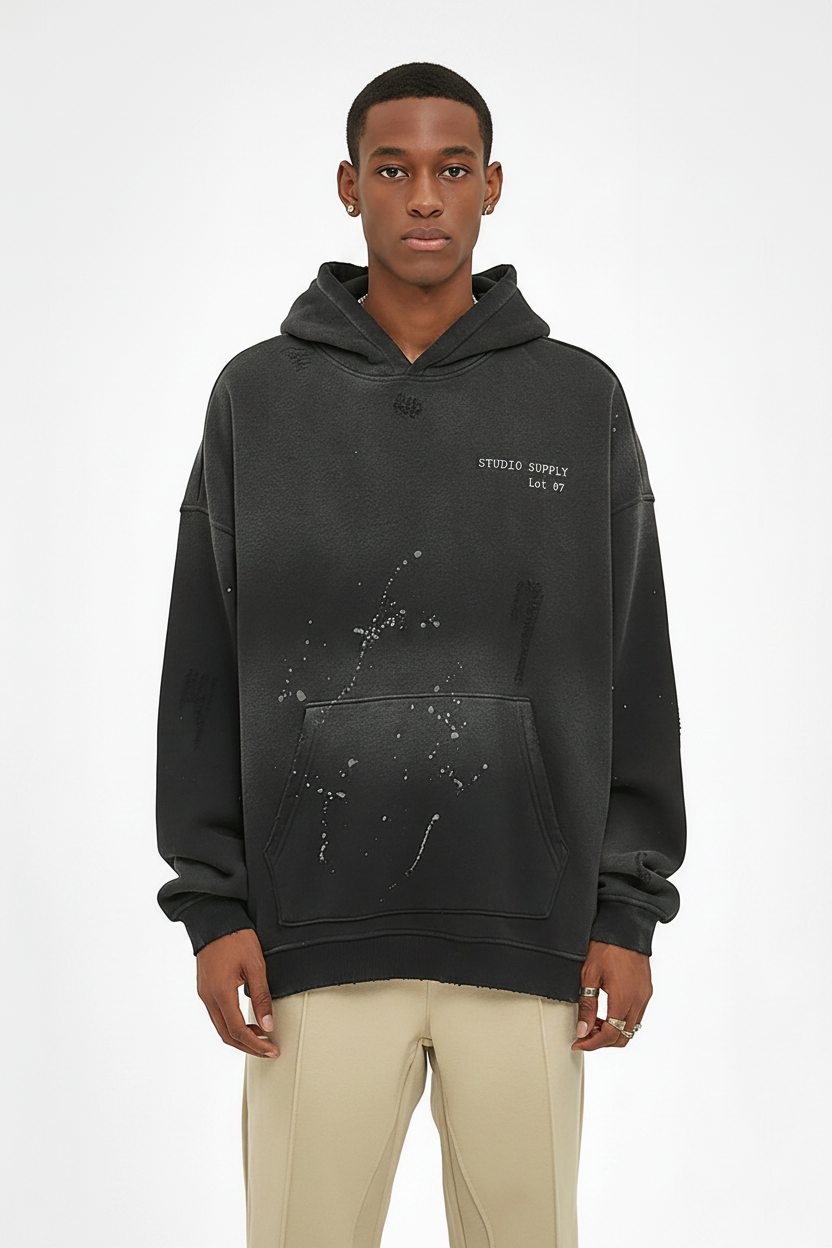 vintage wash frayed hoodie front view
