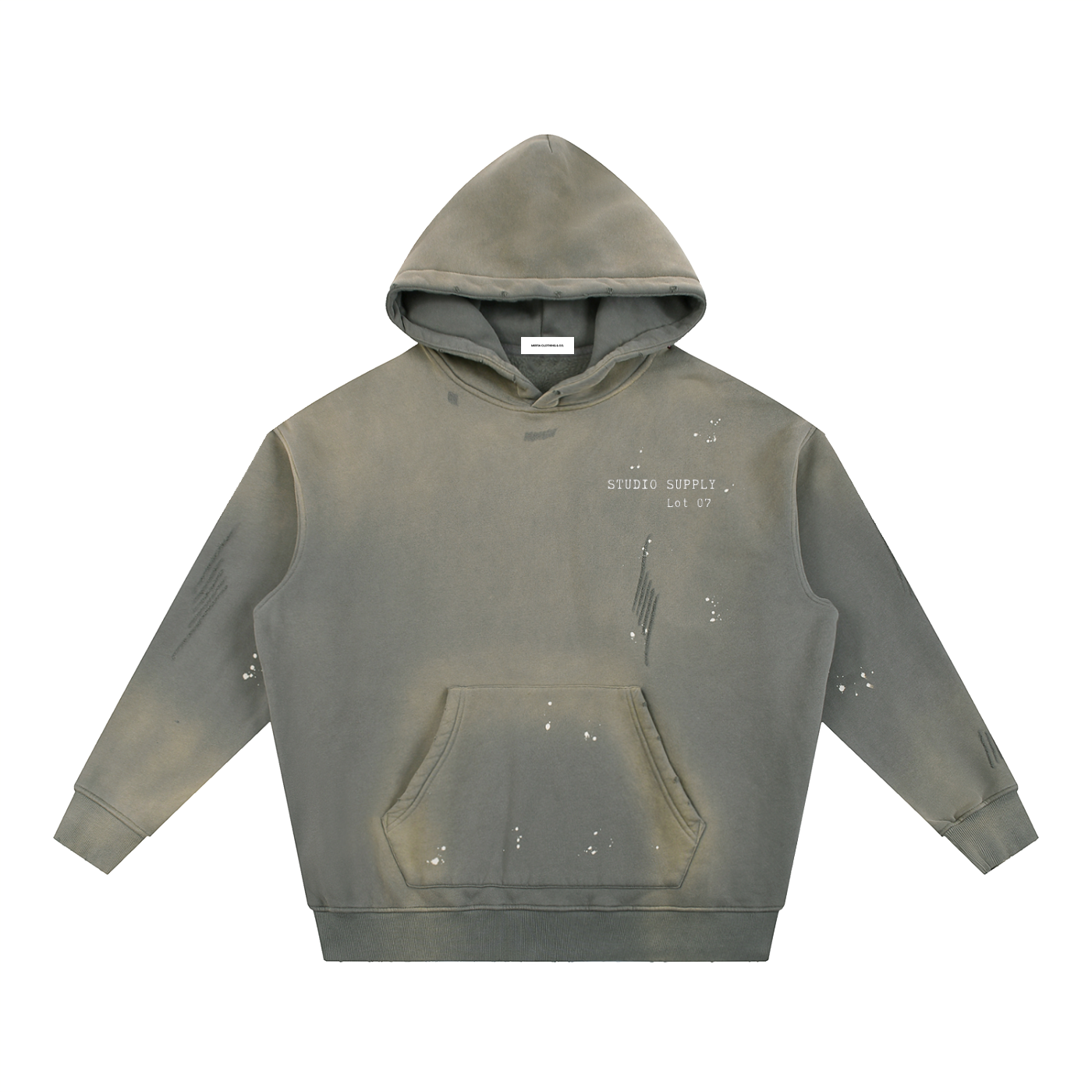 flat lay of casual vintage hoodie grey