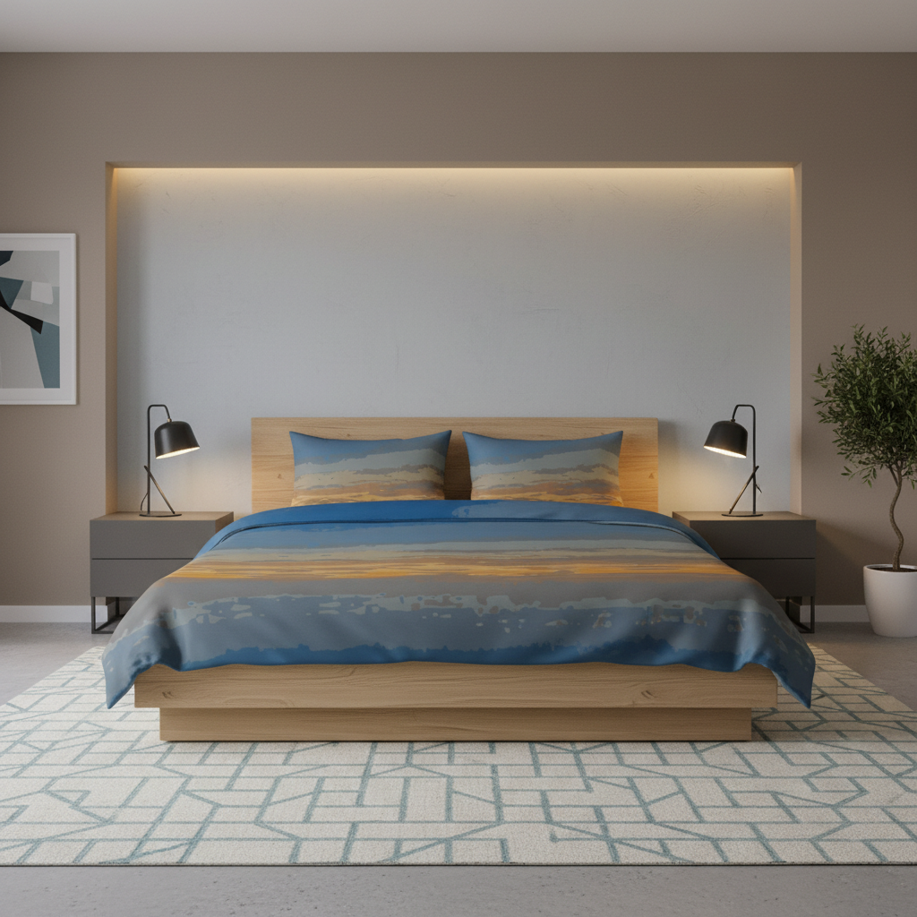 warm abstract duvet coer suset tone bedding