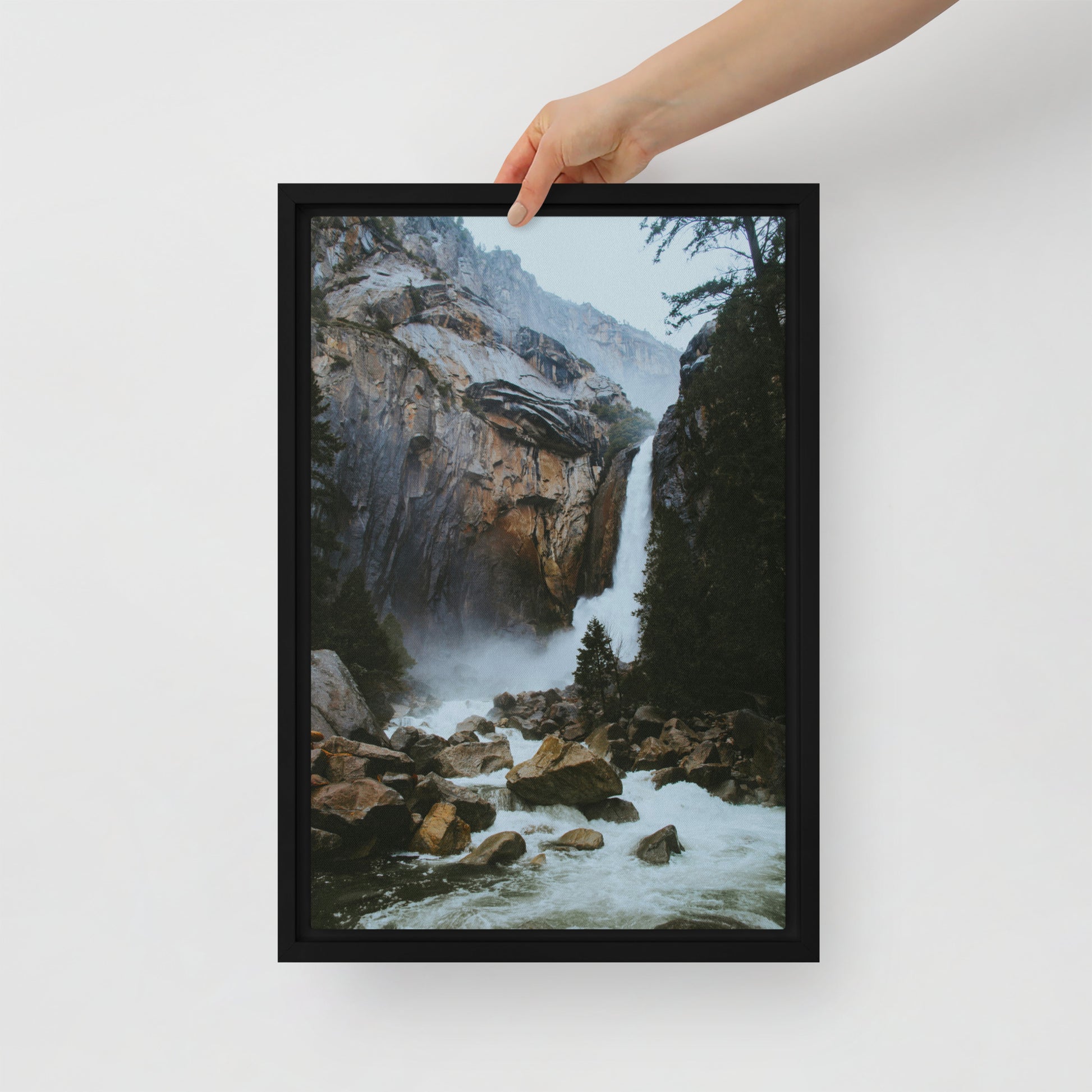 waterfall wall art canvas print on black frame