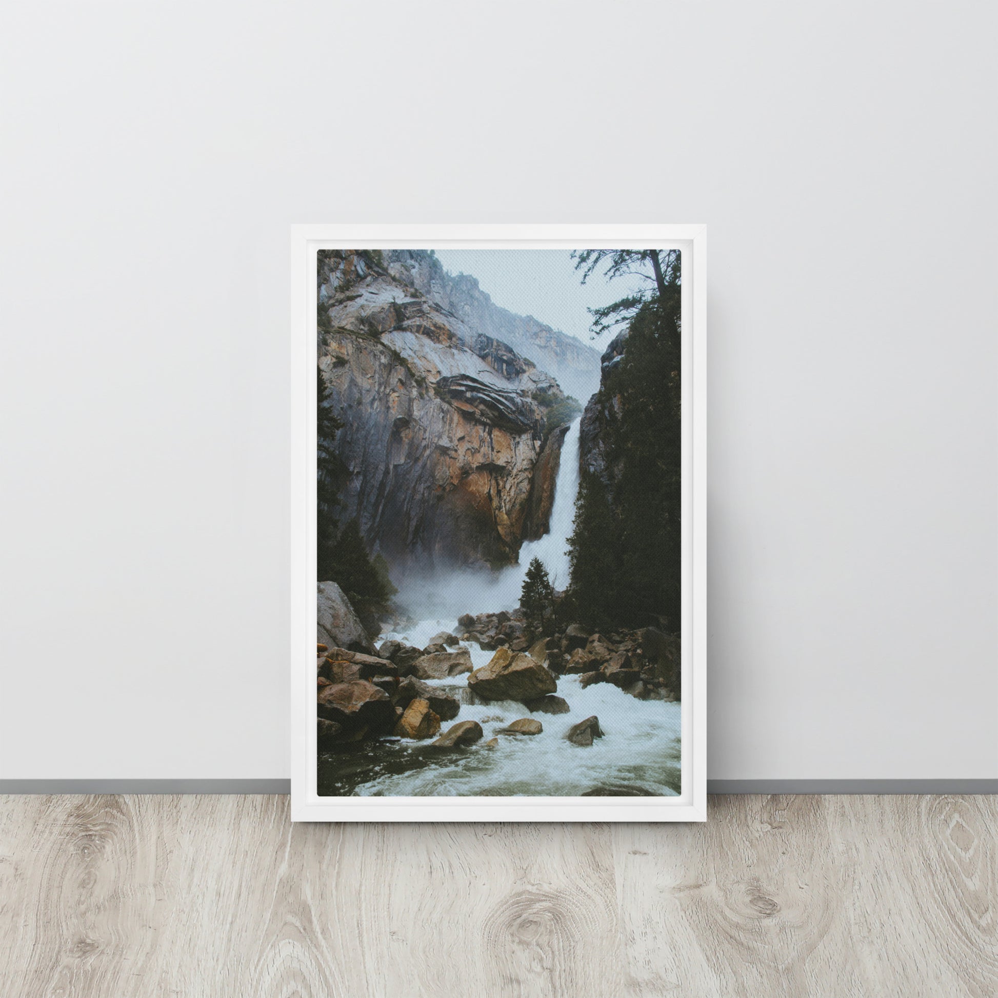 waterfall wall art canvas print on white frame