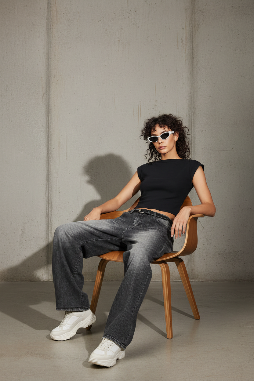 women's casual modern wide neck t-shirt black 