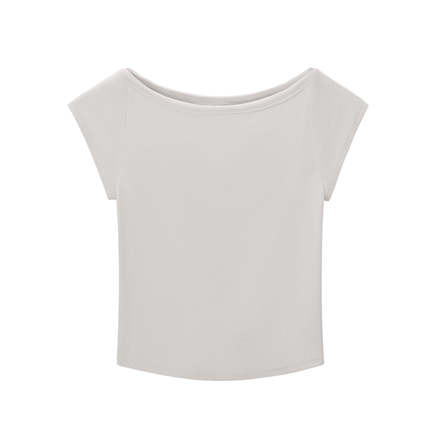 front view of women's minimal wide neck baby t-shirt in light grey