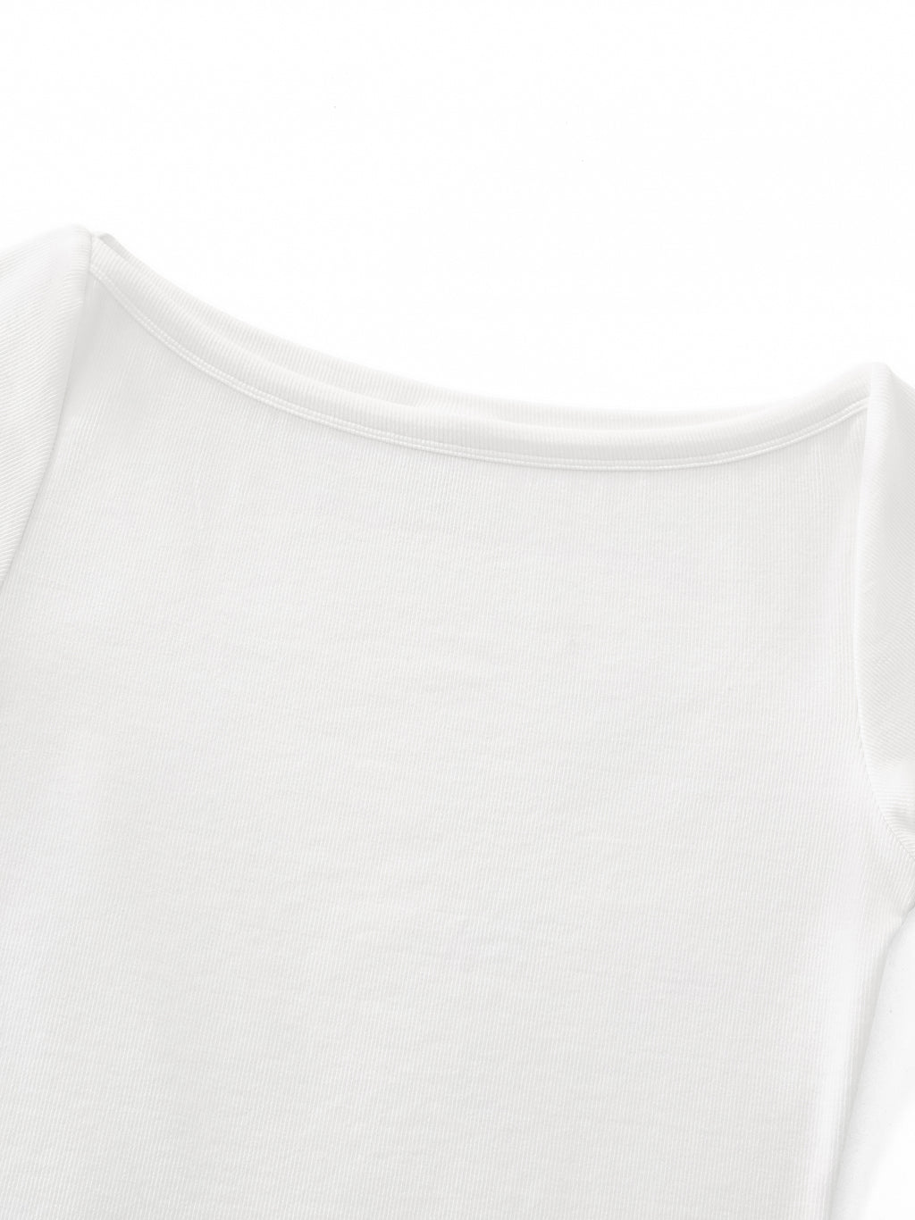 neck detail of women's minimal wide neck baby t-shirt in white 