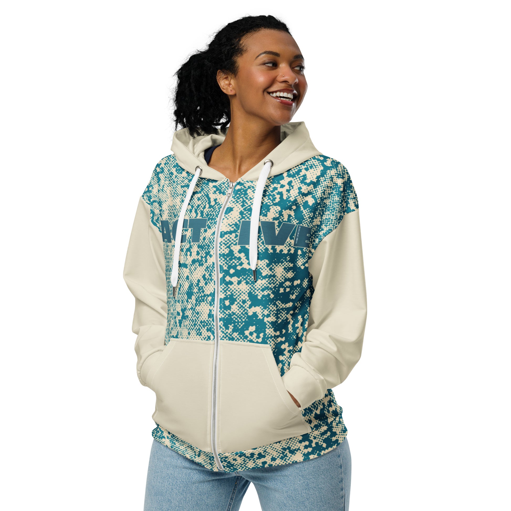 women's recycled zip hoodie all over print 