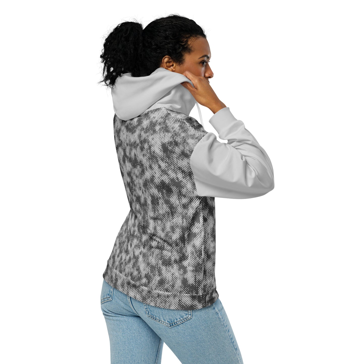 women's recycled zip hoodie all over print grey 