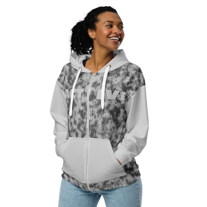 women's recycled zip hoodie all over print grey 