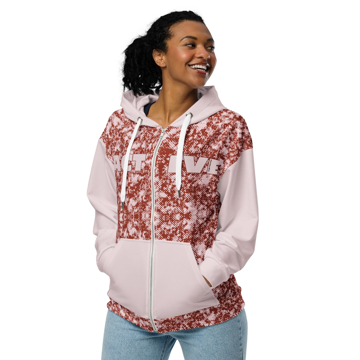 women's recycled zip hoodie red all over print