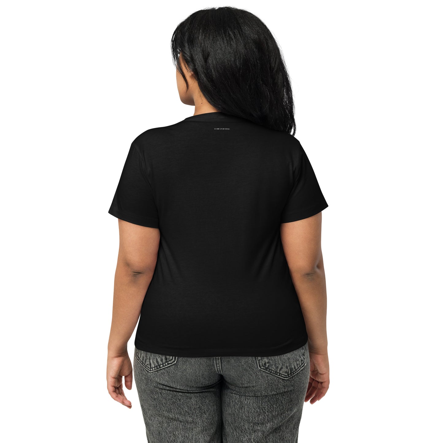 Humble Sportswear™, women's high waisted longline fit slogan t-shirt in black