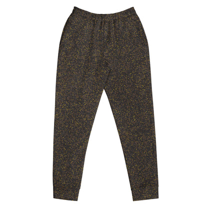 Brown polka dotted patterned slim fit jogger pants on a white background