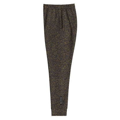 Side view of brown polka dot patterned slim fit jogger pants on a white background
