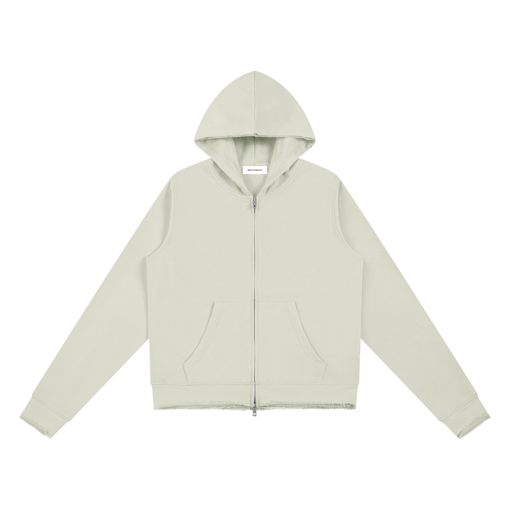 raw hem hoodie front view detail 