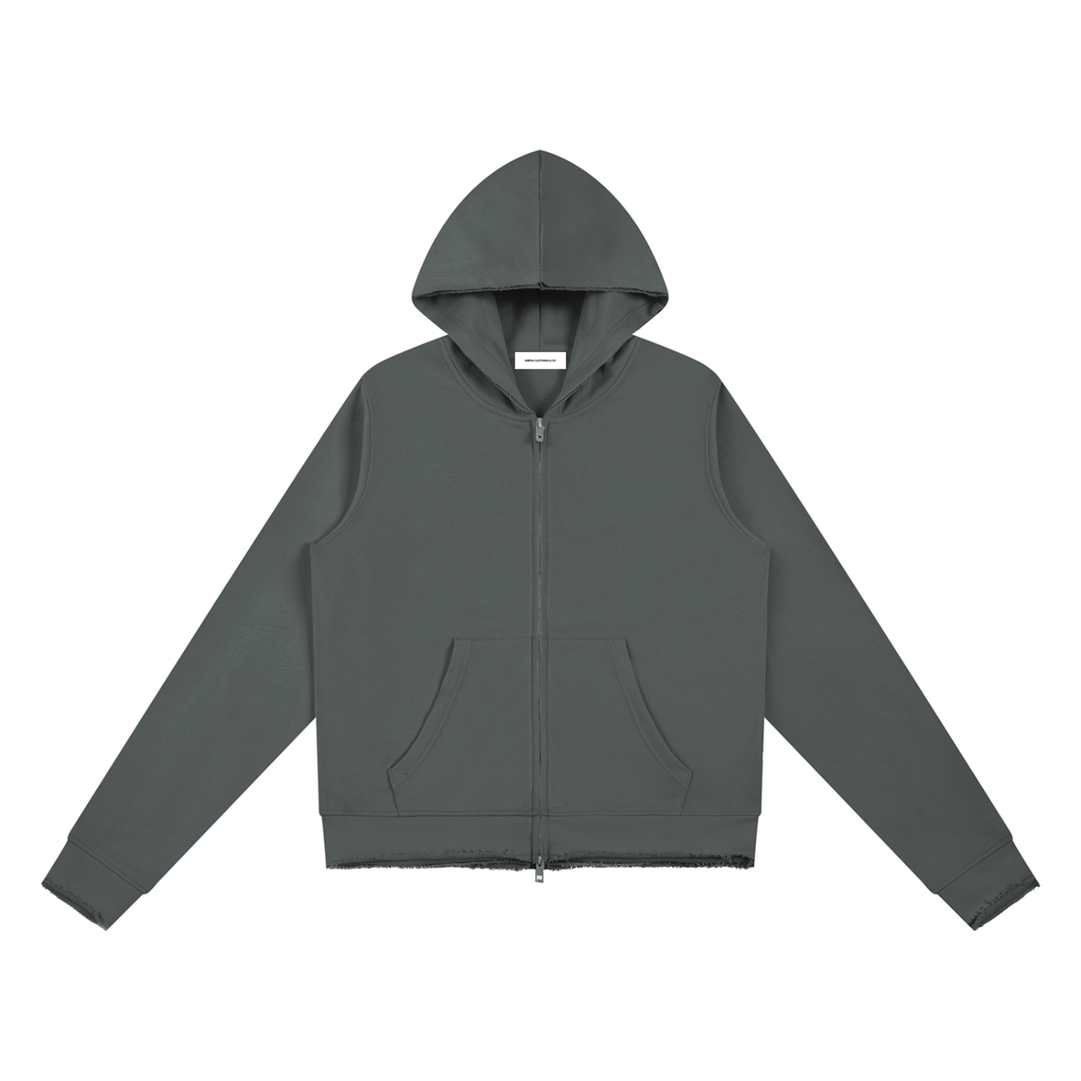women's gray raw edge sweater front view