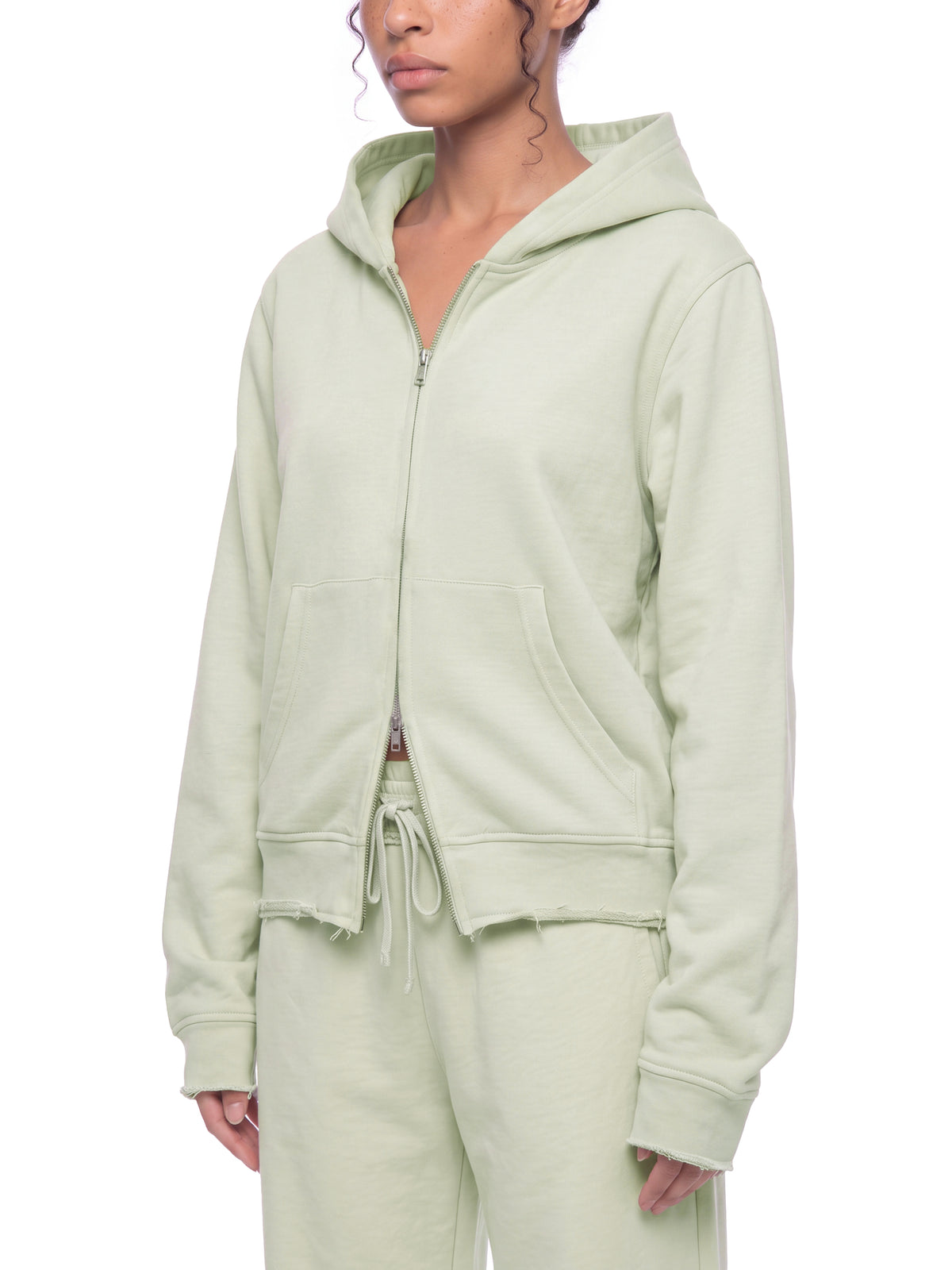 raw edge full zip sweatshirt 