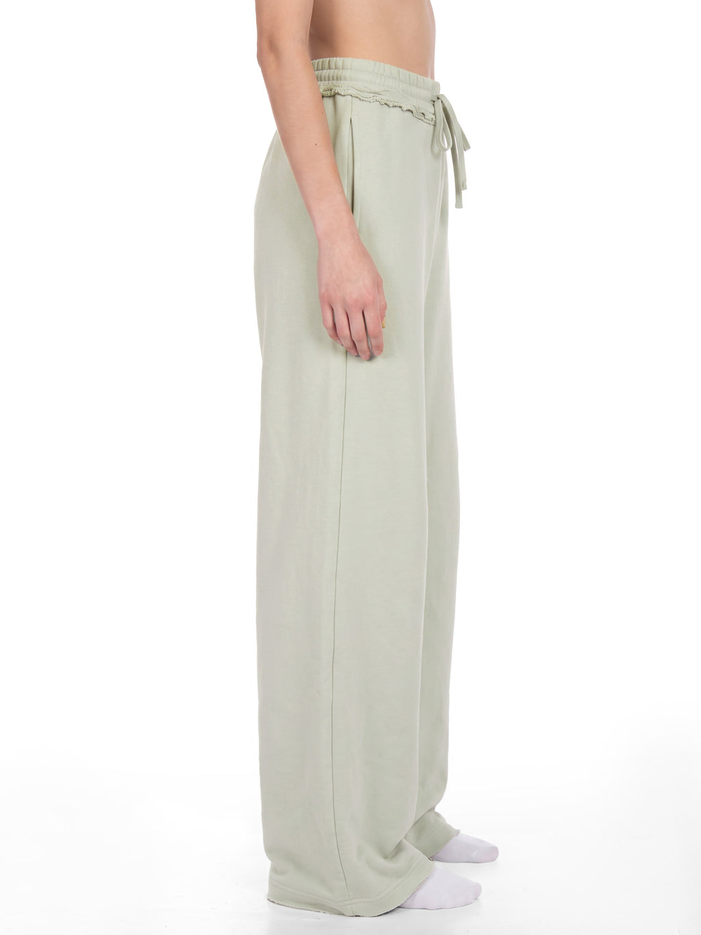 side view of relaxed fit wide leg pants 
