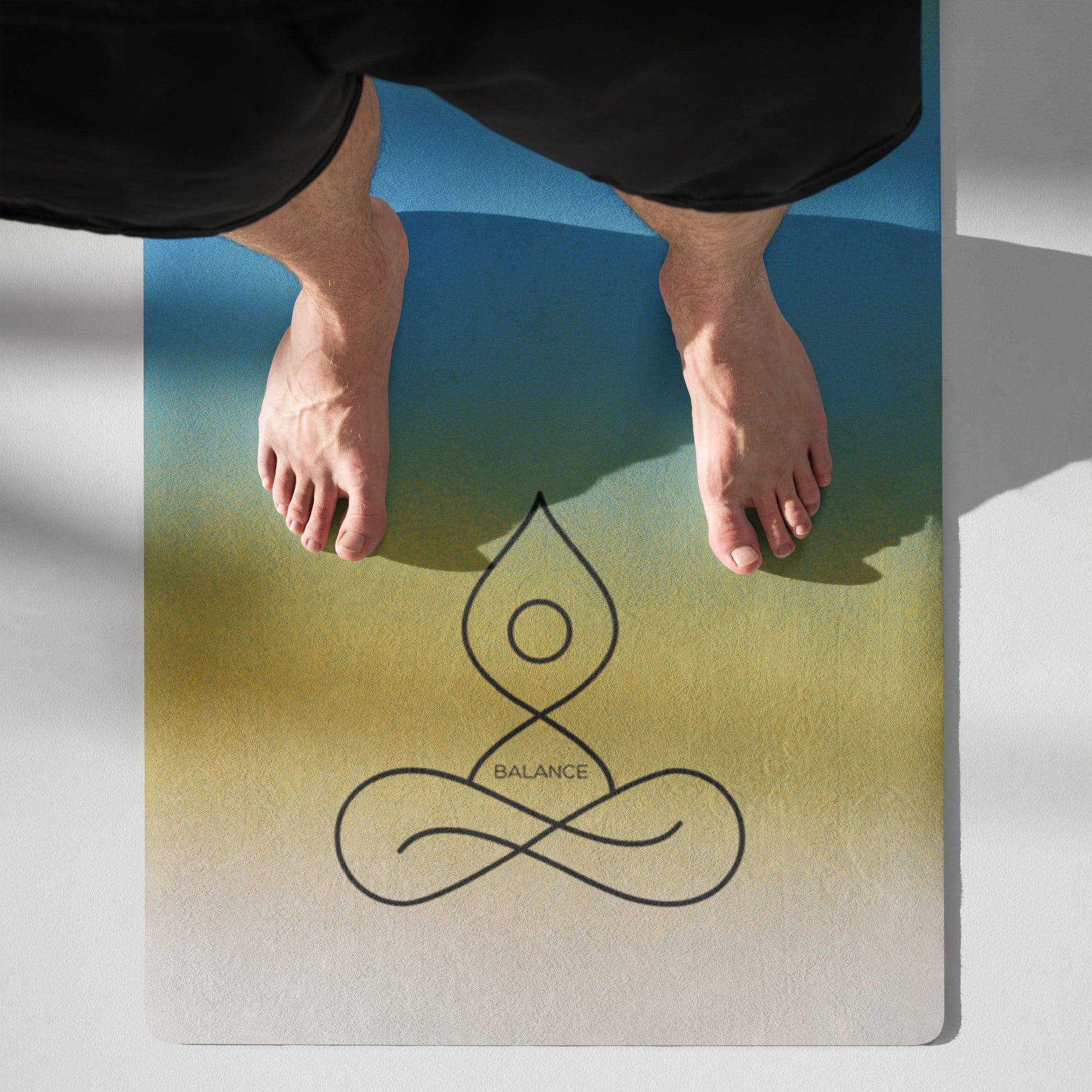 soft blue multicolor micro-suede yoga mat with anti-slip bottom, Mireille Fine Art