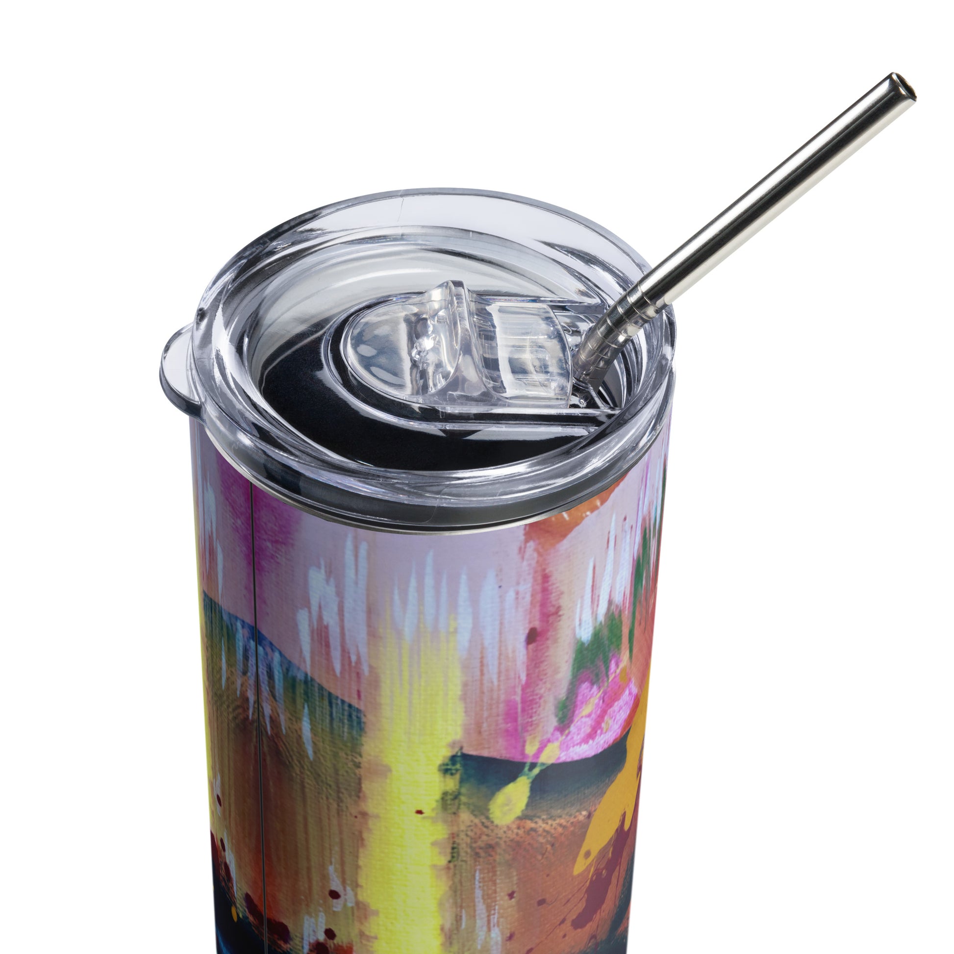 Mireille Fine Art, Stainless steel tumbler, abstract tumbler with straw