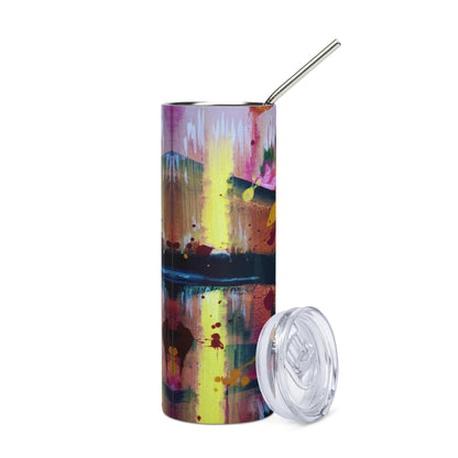 Mireille Fine Art, Stainless steel tumbler, abstract tumbler with straw