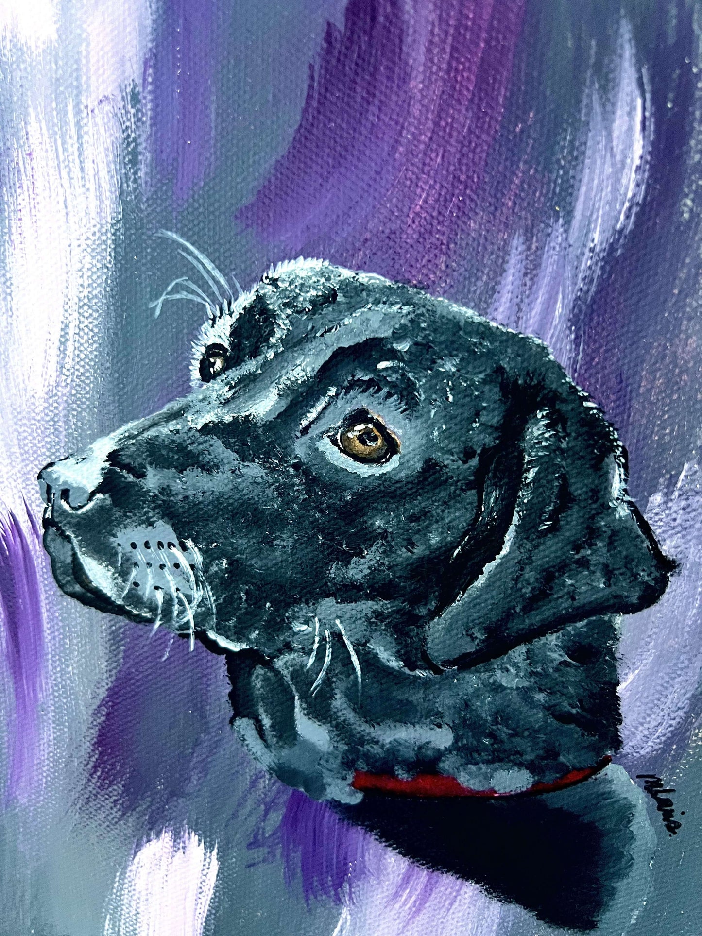 Mireille Fine Art,  black labrador dog artwork, modern fine art painting, original figurative art animal paintings 