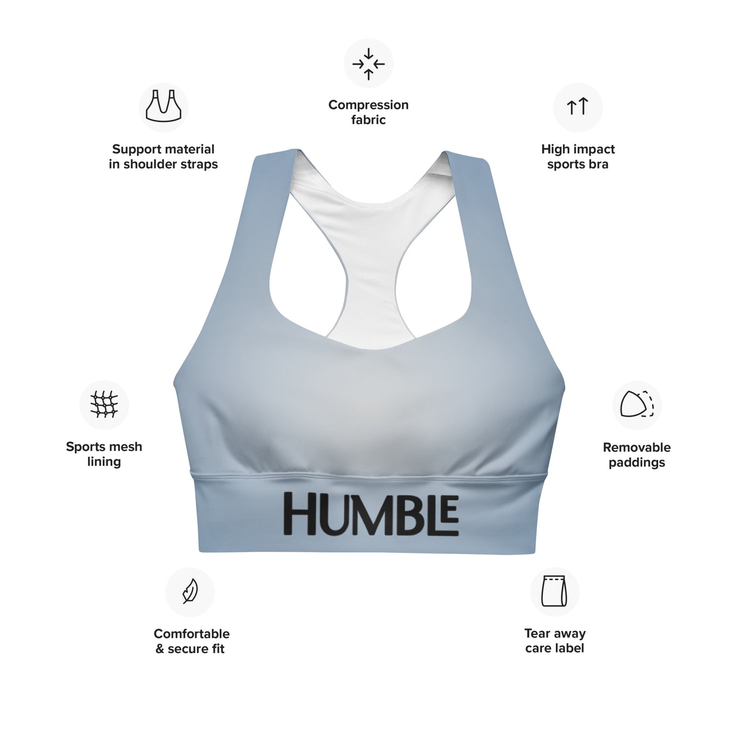 Humble Sportswear™ Women's Frost Blue Compression Sports Bra - Mireille Fine Art